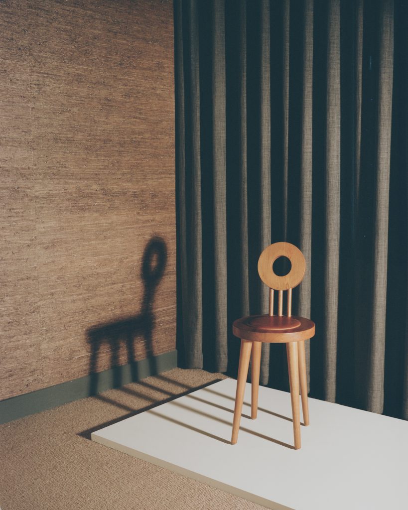 Telephone or typing chair, 1953. Designed by George Kóródy for Artes Studios. Kóródy’s simple and refined design was
produced in solid coachwood with upholstered leather or fabric seat. Photographed at Hotel Hotel in Canberra, 2017 for 'The Other Moderns' edited by Rebecca Hawcroft. 