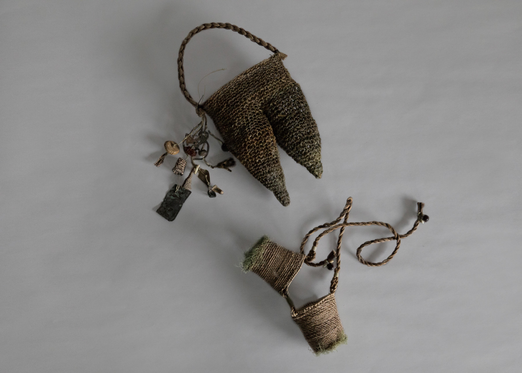 'Safety Goggles with Etui' (for the 'Lofty Thoughts Processor') made by Helle Jorgensen from banana, hemp, lichen, beeswax and found objects B.C. (before cataclysm).